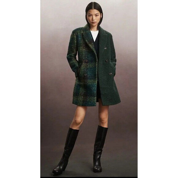 NVLT Plaid de Bouclé Double-Breasted Coat Medium Notch Lapel Lined Medium - Picture 2 of 11